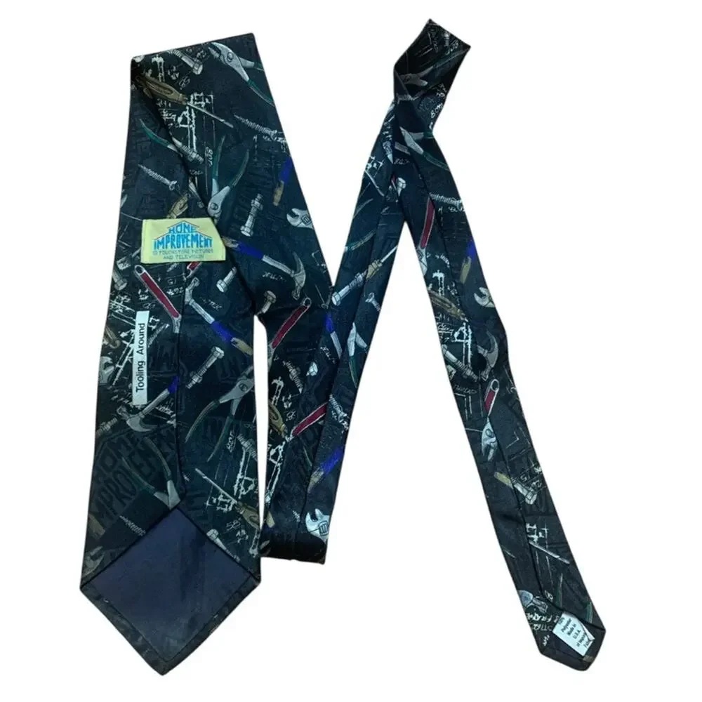 Vintage Home Improvement Men's Tool Patterned Tie -Black and Red